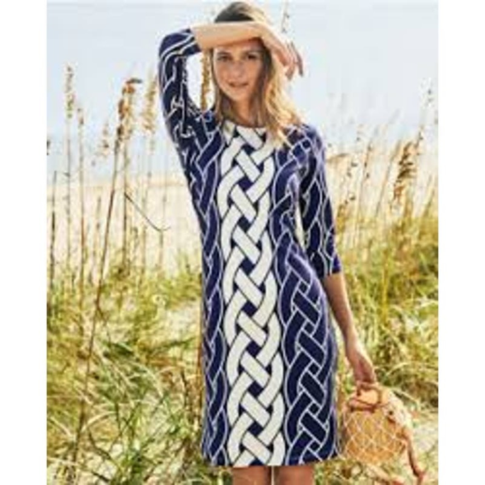 J McLaughlin Devon Chatham Braid Knit Sheath Dress Purple White Womens Small